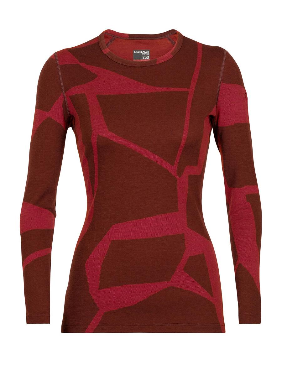 Espresso / Cherry Women's Icebreaker Merino 250 Vertex Long Sleeve Crewe Thermal Top Fractured Landscapes Base Layers | USA 1873BEXC